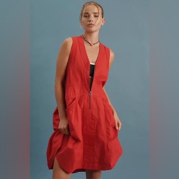 Red Anthropologie Daily Practice Trek Dress Medium - Picture 5 of 8